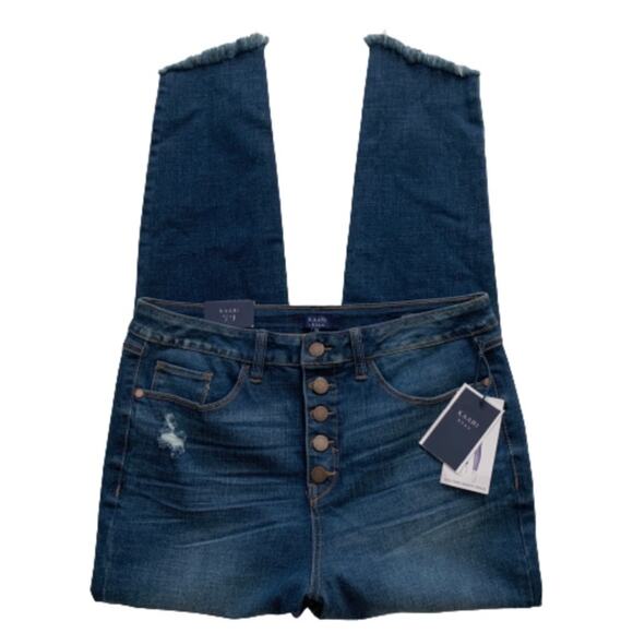 Kaari Blue Jeans Button Fly High Rise Frayed Hem Skinny Ankle Jeans Size 14 NEW - Picture 12 of 14